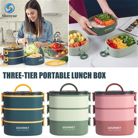 Lunch Box 2000ml 3 Tier Stackable Bento Case Sealed Leak Proof Meal Box Microwave Safe Food