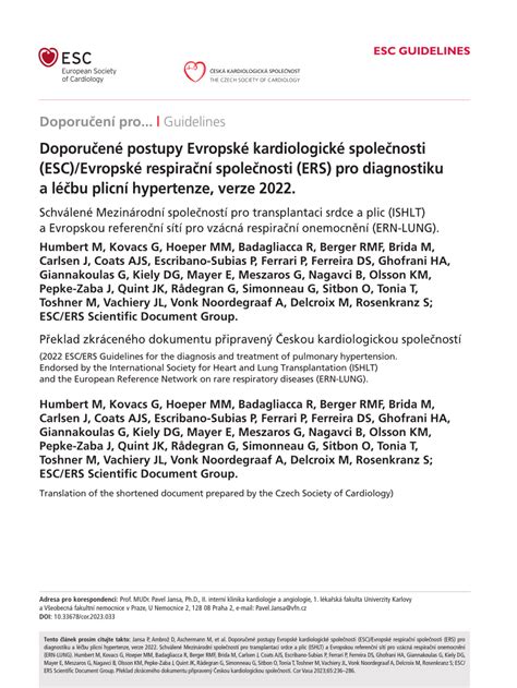 Pdf 2022 Esc Ers Guidelines For The Diagnosis And Treatment Of