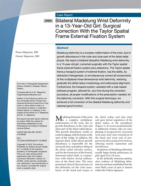 Pdf Bilateral Madelung Wrist Deformity In A Year Old Girl