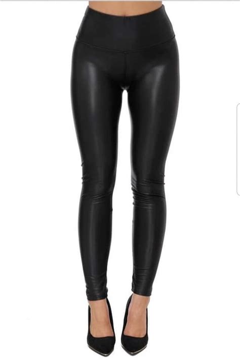 34 36 38 40 S M L Xl Lederlook Leggings Leder Legging Glänzend Schwarz