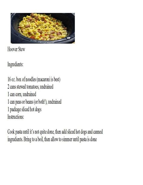 Hoover stew | Diner recipes, Recipes, Soup and sandwich