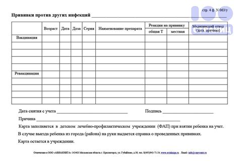 063у Карта профилактических прививок (Форма 063у) Купить в интернет ...