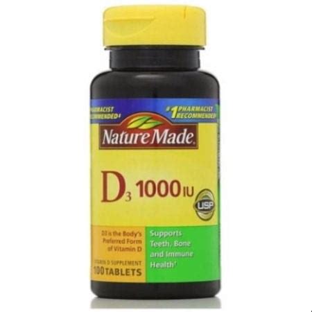 Nature Made Vitamin D3 1000 IU 25 Mcg Tablets 100 Count Beauty