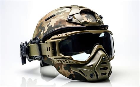 Premium AI Image | Airsoft Helmet with Goggles Set on White Background