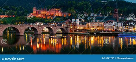 Night View Of Heidelberg Germany Stock Image Image Of Tourism Town