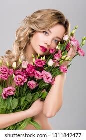 Naked Spring Woman Posing Eustoma Flowers Stock Photo 1311842477 Shutterstock