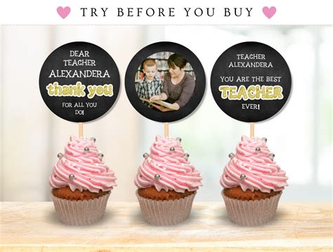 Teacher Appreciation Cupcake Toppers Printable Teacher Cupcake Toppers