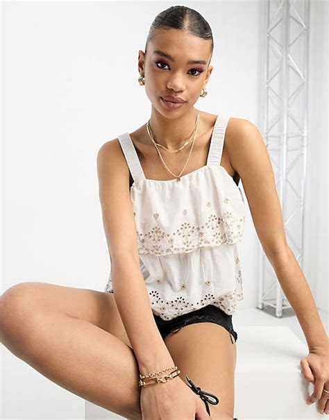 River Island Broderie Crop Cami In White Asos