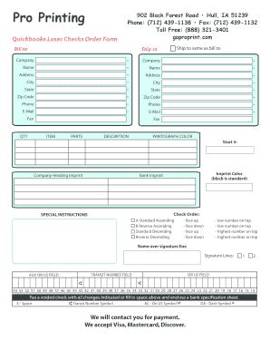 Fillable Online Custom Checks Order Form Fax Email Print PdfFiller