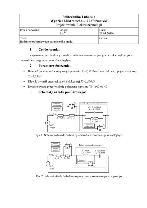 Projektowanie Elektrotechnologii Rezonans Politechnika Lubelska