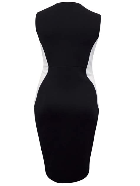 Praslin Praslin Mono Curvy Contrast Panel Illusion Pencil Dress Plus Size 16 To 26