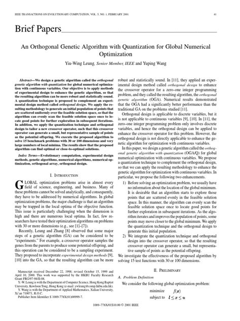 Brief Papers An Orthogonal Genetic Algorithm With Quantization For