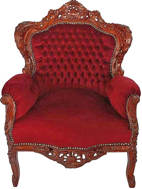 Fauteuil baroque en hêtre velours rouge Stockholm Meuble de Style