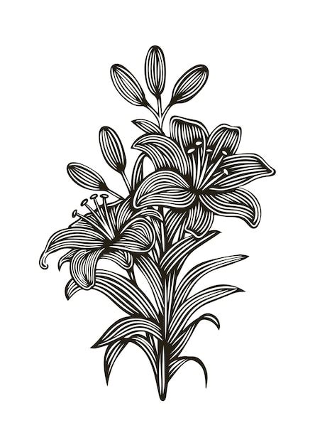 Premium Vector Lilly Flower Line Art Vector Illustration