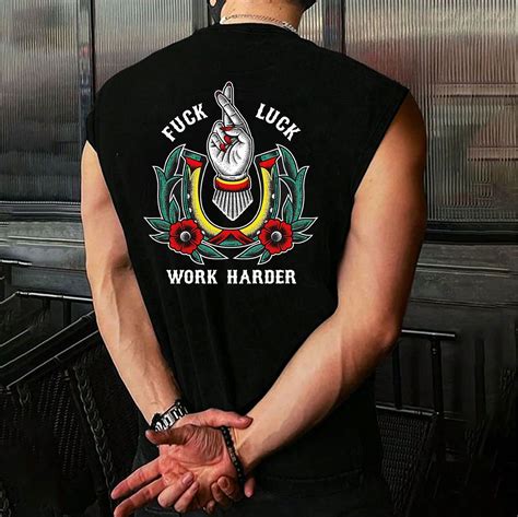 FUCK LUCK WORK HARDER Flowers Graphic Black Print Vest