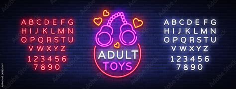 Adult Toys Logo In Neon Style Design Template Sex Shop Neon Signs Light Banner On The Theme