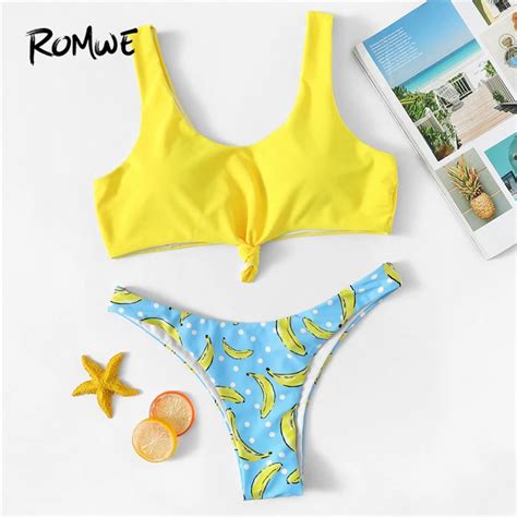 Romwe Sport Cute Colorblock Bikini Set Wire Free Bikinis With Banana