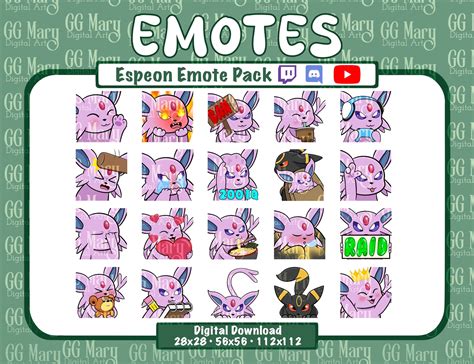 Espeon Emote Bundle Set Of 20 Twitch Discord Youtube Etsy