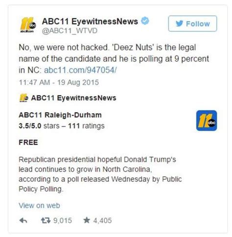 Abc 11 Tweet Deez Nuts Know Your Meme