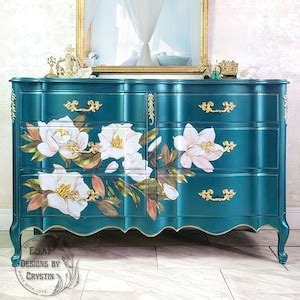 Custom Magnolia Teal French Provincial Dresser Chest Of Drawers