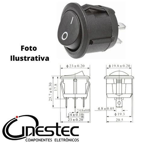 CHAVE GANGORRA REDONDA 2T 2P 6A X 250V KCD1 106 101 PRETA Cinestec