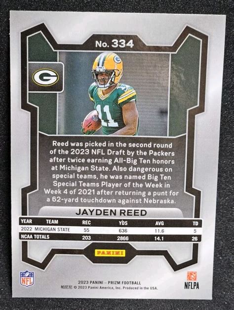 Jayden Reed 2023 Panini Prizm Football Rookie RC 334 Green Bay Packers