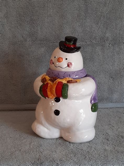 Cookie Jar Treat Jar Snowman Theme Snowman Cookie Jar Etsy