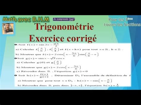 Exercice Corrig Trigonom Trie Pour Les Me Scientifiques Youtube