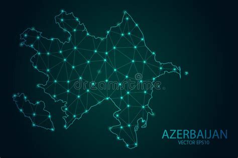 Map Of Azerbaijan With Glowing Point And Lines Scales On The Dark