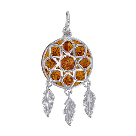 Pendentif attrape rêve ambre cognac en argent 925 1000 rhodié Laval