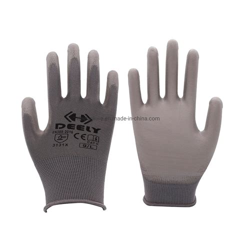 13 Gauge Polyester Nylon Knit Grey Polyurethane Palm Coating Gloves