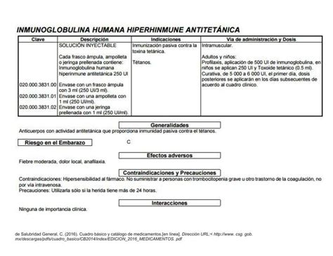 Inmunoglobulina humana hiperinmune atitetanica cuadro básico usos e