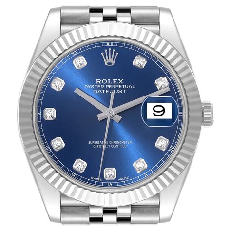 Rolex Datejust Steel White Gold Blue Dial Mens Watch Box Card