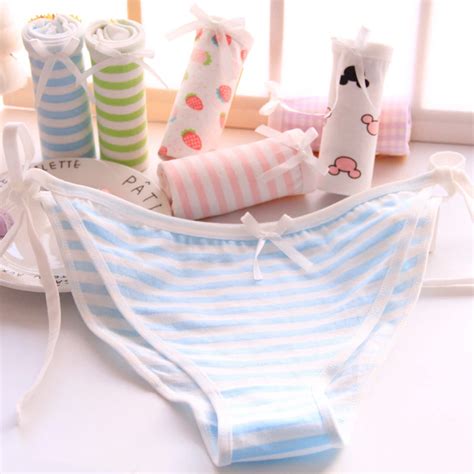 Pcs Lot Teenage Girls Underwear Cute Striped Panties Low Waist Lingerie Cotton Teens Bow