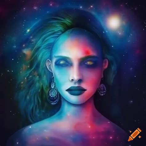 Artistic representation of a feminine cosmic being on Craiyon