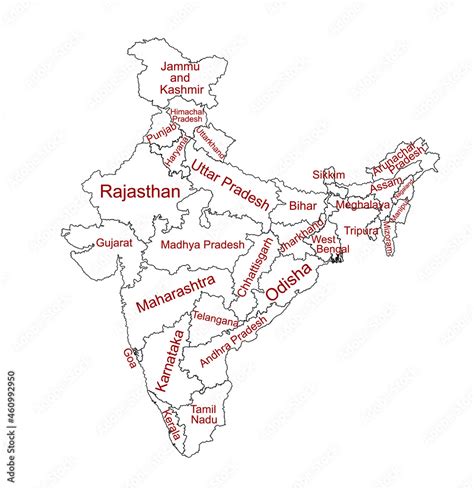 India Map Vector Silhouette Illustration Isolated On White Background