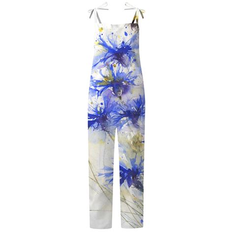 QATAINLAV Womens Jumpsuit Wide Leg Floral Print Overalls Summer Cotton