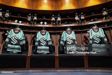 The Seattle Kraken Reverse Retro Jerseys Hang In The Locker Room