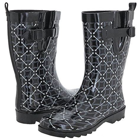 Capelli New York Womens Shiny Circle Pattern Printed Rain Boot Rain Boots Capelli New York