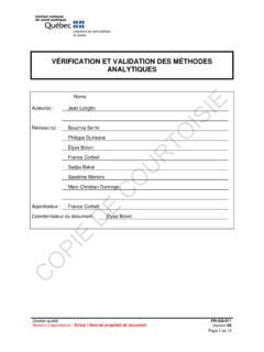 VÉRIFICATION ET VALIDATION DES MÉTHODES ANALYTIQUES v 201 rification