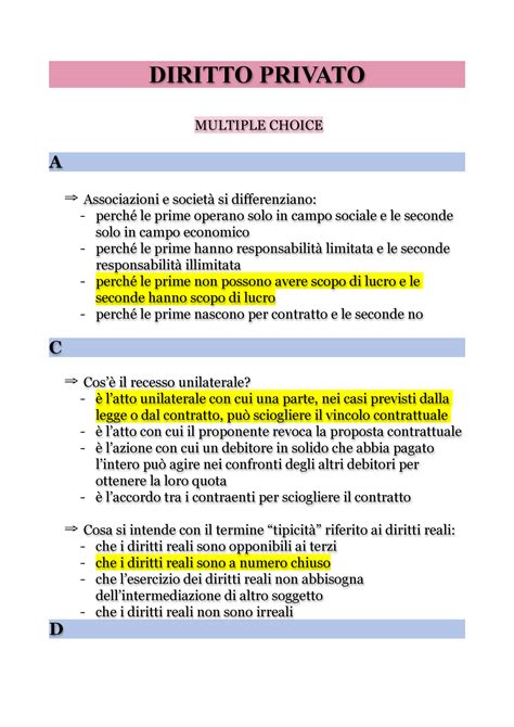 Diritto Privato Domande Tipo E Casi Esame Del Prof Basenghi DIRITTO