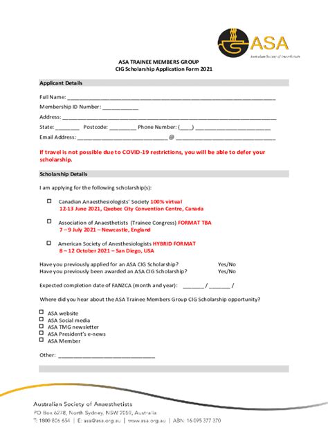 Fillable Online ASA TMG CIG Scholarship Application Form 2021 Pdf Fax