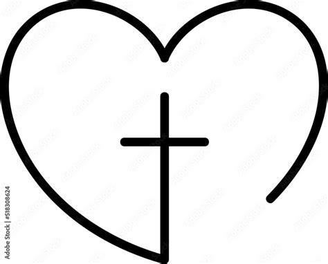 Abstract Religious Cross And Heart Icon Christian Love Logo Monoline