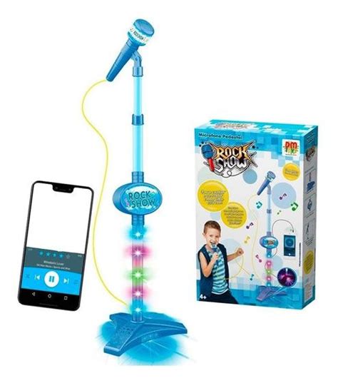 Microfone Infantil Brinquedo Pedestal Rock Show Azul Dm Toys