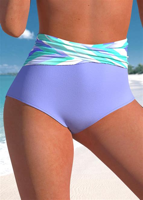 High Waisted Striped Light Purple Bikini Bottom Modlily USD 14 98