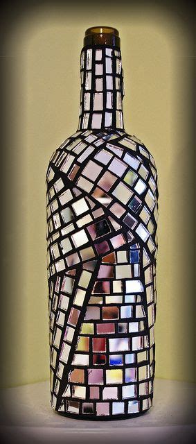 Mirror Mosaic Wine Bottle Garrafas De Mosaico Garrafas Decoradas Artesanato De Garrafa De Vinho