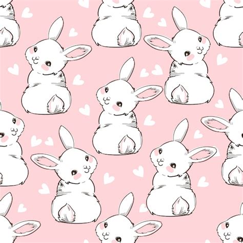 Premium Vector Seamless Pattern Rabbit Hand Drawn Bunny And Heart