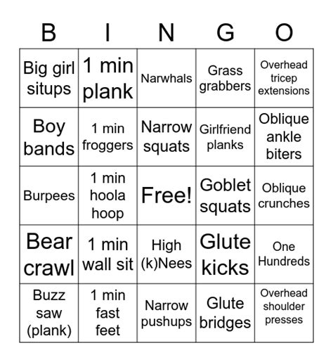 Workout Bingo Card