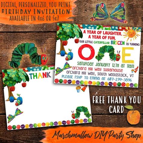 The Very Hungry Caterpillar Birthday Invitation Digital Print Yourself