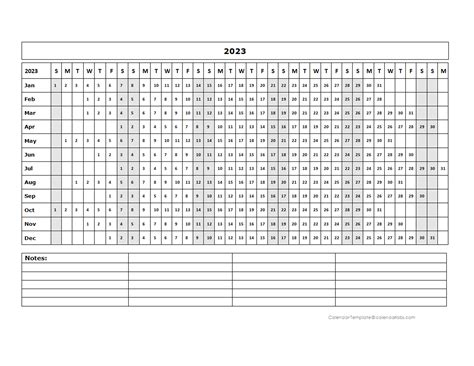 2023 Blank Landscape Yearly Calendar Template - Free Printable Templates